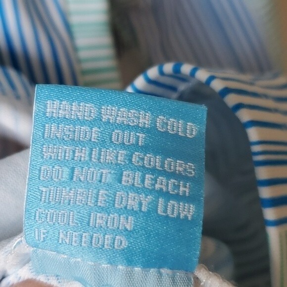 J. MCLAUGHLIN BLUE AQUA WHITE STRETCH CATALINA CLOTH KNIT TOP LARGE GEOMETRIC - Picture 5 of 6